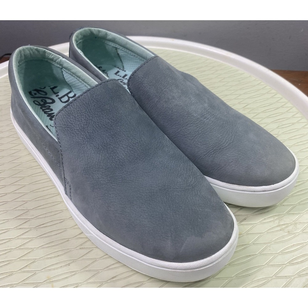 LL Bean Eco‎ Bay Womens Suede Leather Slip-On Shoes Green Comfort Flats 8.5M